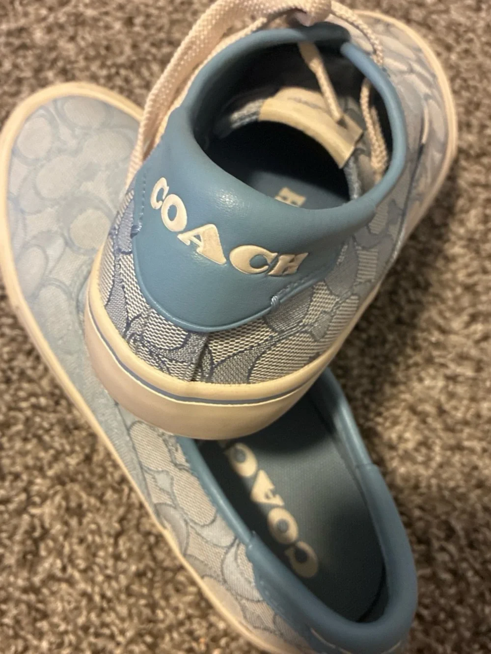 Coach Kids Light Blue Signature Canvas Low-Top Sneakers